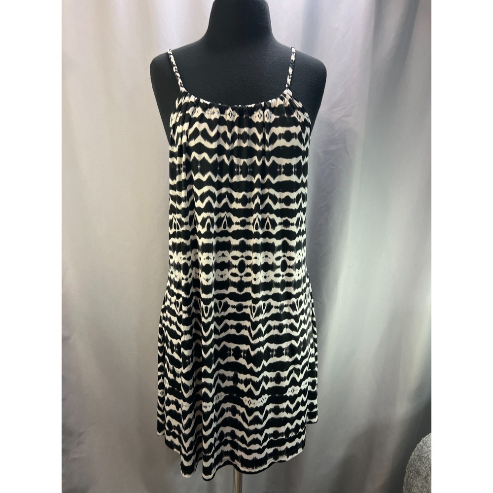 Portocruz Cover Up Sundress Womens L Black White Geometric Print Spaghetti Strap